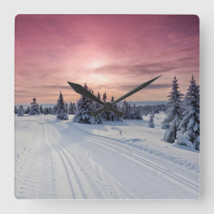 Eis und Schnee Lillehammer, Norwegen Quadratische Wanduhr