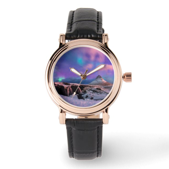 Eis und Schnee | Nordlichter, Kirkjufell Armbanduhr (Vorderseite)