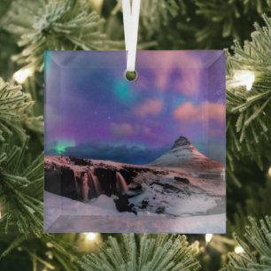 Eis und Schnee   Nordlichter, Kirkjufell Ornament Aus Glas