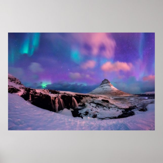 Eis und Schnee | Nordlichter, Kirkjufell Poster (Vorne)
