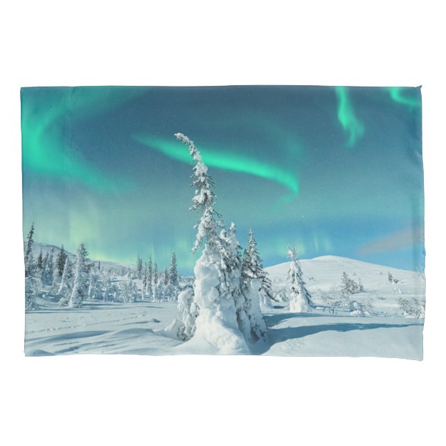 Eis und Schnee | Northern Lights, Lappland, Finnla Kissenbezug (Vorderseite)