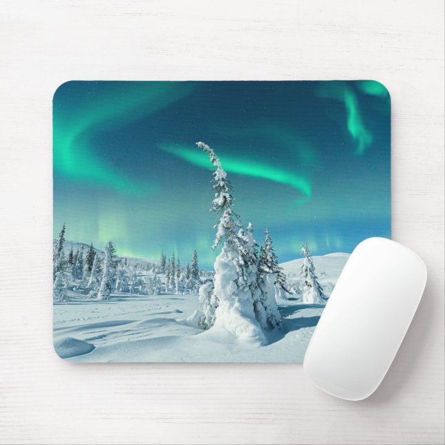 Eis und Schnee | Northern Lights, Lappland, Finnla Mousepad (Mit Mouse)