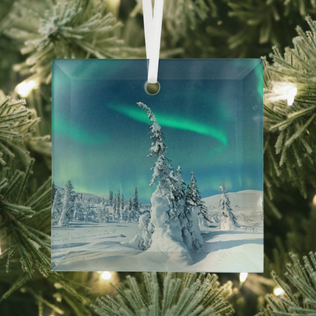 Eis und Schnee | Northern Lights, Lappland, Finnla Ornament Aus Glas (Insitu)