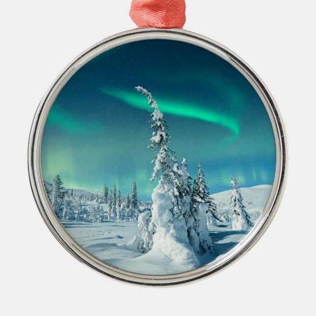 Eis und Schnee | Northern Lights, Lappland, Finnla Ornament Aus Metall (Vorne)
