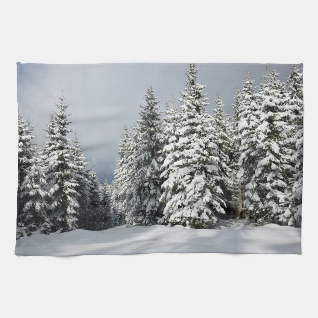 Eis und Schnee | Pine Woodland, Österreich Geschirrtuch (Horizontal)