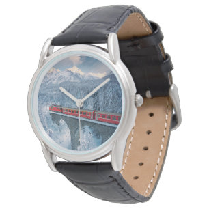Eis und Schnee Red Bernina Express Zug Schweiz Armbanduhr