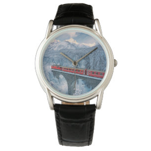 Eis und Schnee   Red Bernina Express Zug Schweiz Armbanduhr