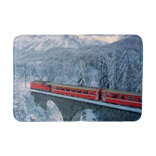 Eis und Schnee | Red Bernina Express Zug Schweiz Badematte (Vorderseite)