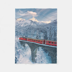 Eis und Schnee   Red Bernina Express Zug Schweiz Fleecedecke