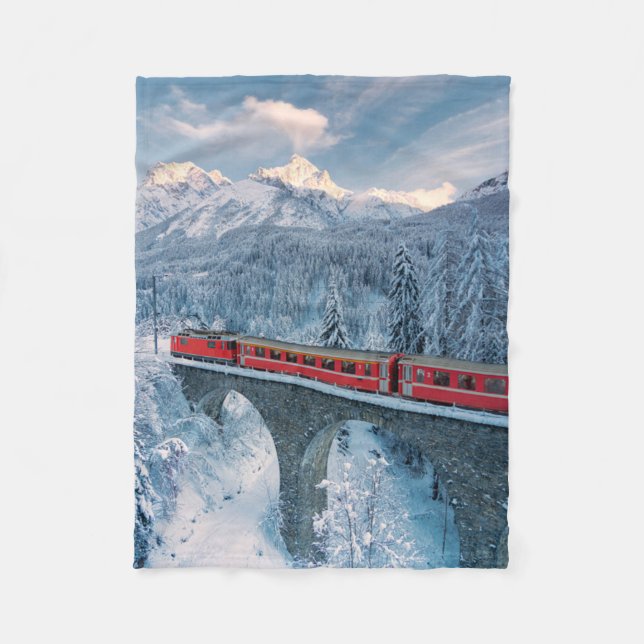 Eis und Schnee | Red Bernina Express Zug Schweiz Fleecedecke (Vorderseite)