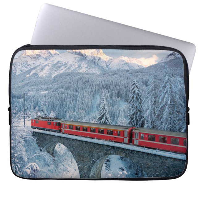 Eis und Schnee | Red Bernina Express Zug Schweiz Laptopschutzhülle (Vorderseite)