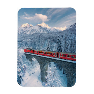 Eis und Schnee   Red Bernina Express Zug Schweiz Magnet