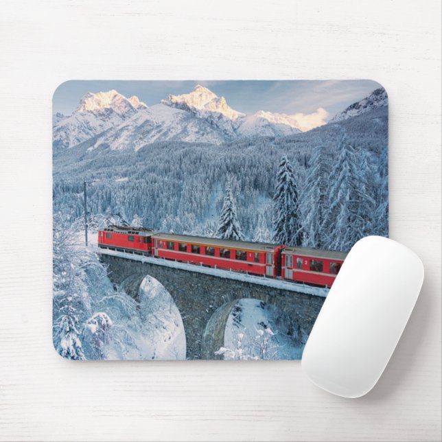 Eis und Schnee | Red Bernina Express Zug Schweiz Mousepad (Mit Mouse)