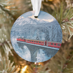 Eis und Schnee   Red Bernina Express Zug Schweiz Ornament