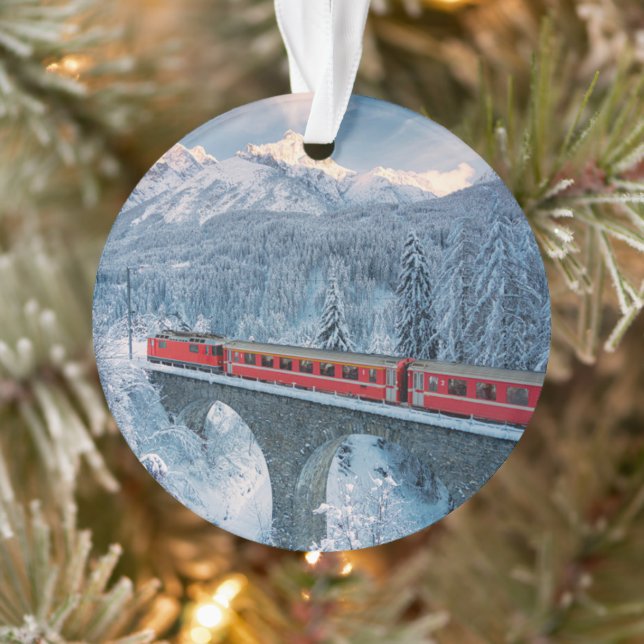 Eis und Schnee | Red Bernina Express Zug Schweiz Ornament (Baum)