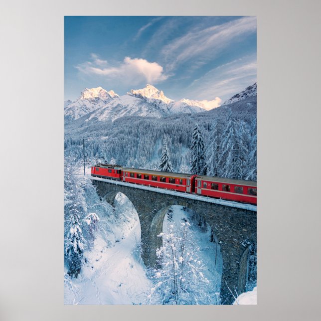 Eis und Schnee | Red Bernina Express Zug Schweiz Poster (Vorne)