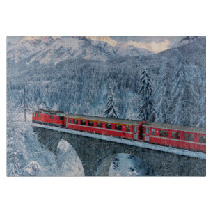 Eis und Schnee   Red Bernina Express Zug Schweiz Schneidebrett