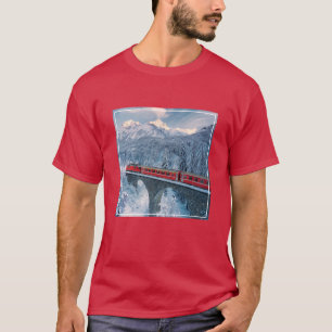 Eis und Schnee   Red Bernina Express Zug Schweiz T-Shirt
