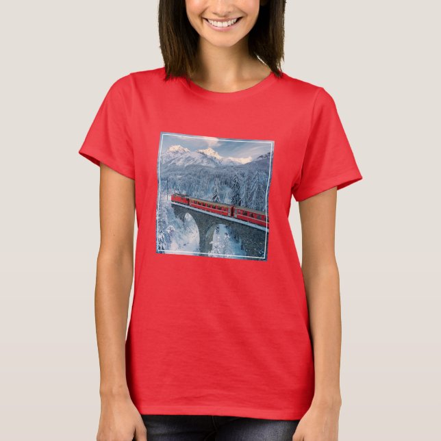 Eis und Schnee | Red Bernina Express Zug Schweiz T-Shirt (Vorderseite)