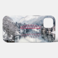 Eis und Schnee | Rote Brücke im Winter, Japan