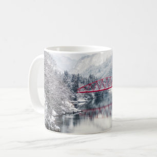 Eis und Schnee   Rote Brücke im Winter, Japan Kaffeetasse
