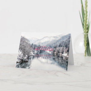 Eis und Schnee   Rote Brücke im Winter, Japan Karte