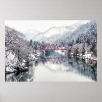 Eis und Schnee | Rote Brücke im Winter, Japan