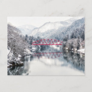 Eis und Schnee   Rote Brücke im Winter, Japan Postkarte