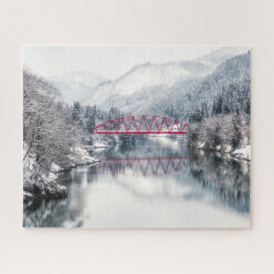 Eis und Schnee   Rote Brücke im Winter, Japan Puzzle