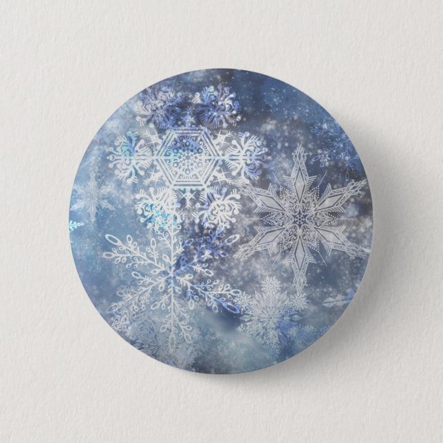 Eis und Schnee Textured Blue Weihnachtsmuster Button (Vorderseite)