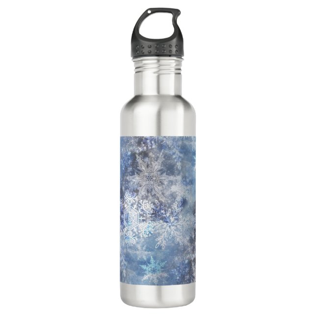 Eis und Schnee Textured Blue Weihnachtsmuster Edelstahlflasche (Vorderseite)