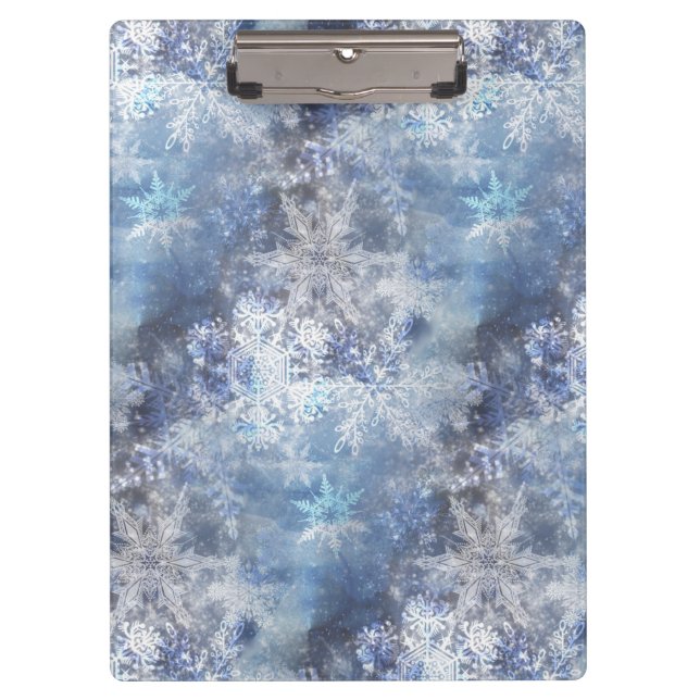 Eis und Schnee Textured Blue Weihnachtsmuster Klemmbrett (Vorderseite)