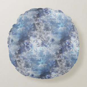 Eis und Schnee Textured Blue Weihnachtsmuster Rundes Kissen