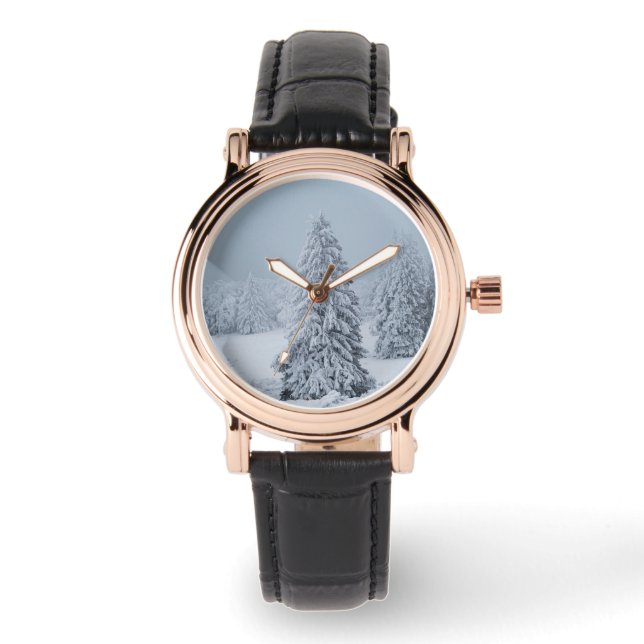 Eis und Schnee | Wald, Schweizer Alpen Armbanduhr (Vorderseite)