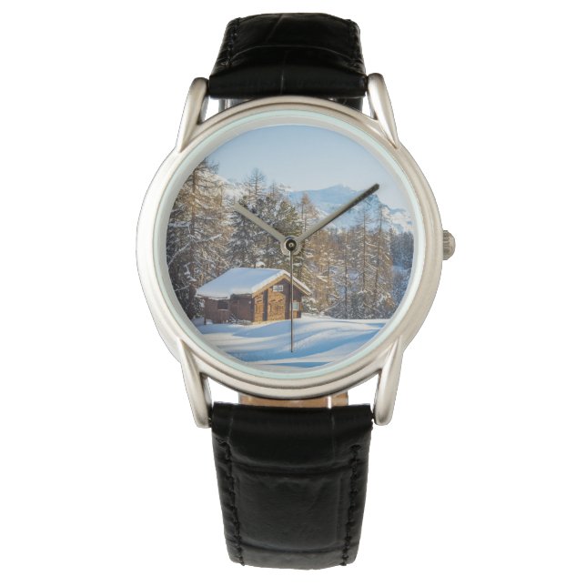 Eis und Schnee | Winterlogmelkabine Schweizer Alpe Armbanduhr (Vorderseite)