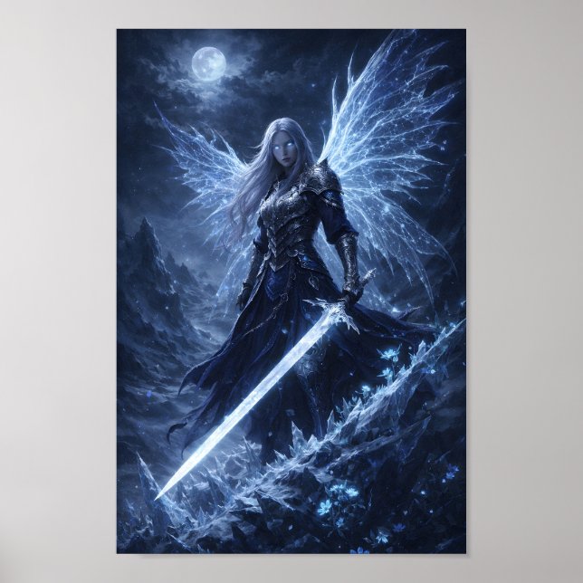 Eis-Valkyrie-Kriegerin Engel mit gefrorenem Schwer Poster (Vorne)