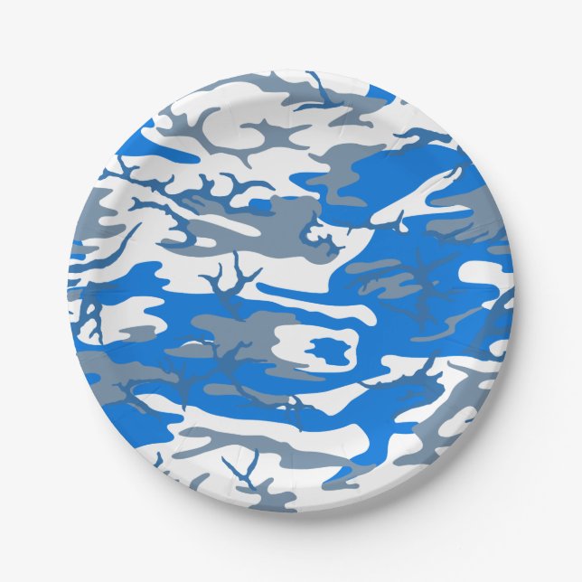 Eis-Wasser-Blau-Camouflage Pappteller (Vorderseite)