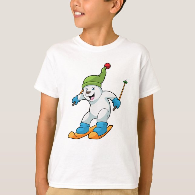 Eisbär als Skifahrer mit Ski- und Bobhut T-Shirt (Vorderseite)