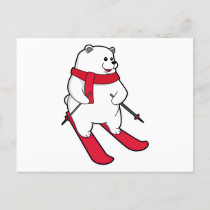 Eisbär als Skifahrer mit Skier Postkarte