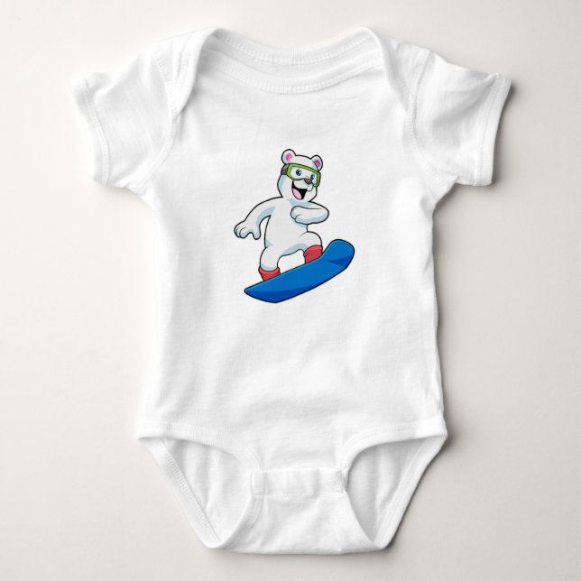 Eisbär als Snowboarder mit Snowboard Baby Strampler (Vorderseite)