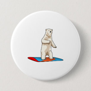Eisbär als Snowboarder mit Snowboard Button