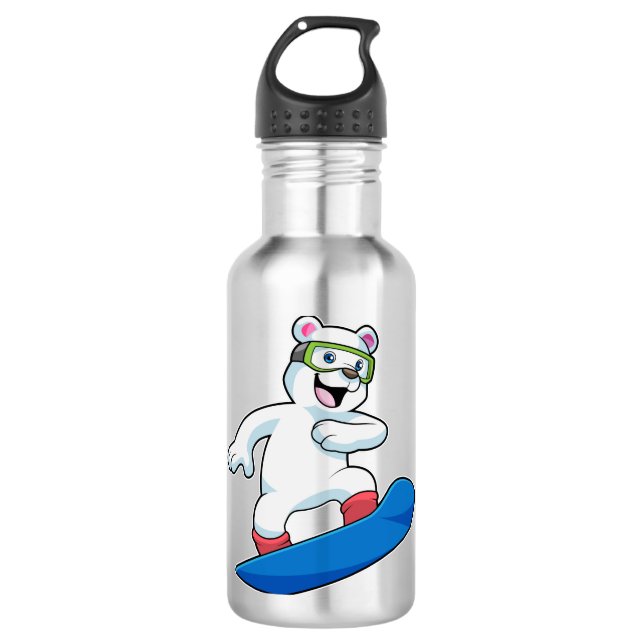 Eisbär als Snowboarder mit Snowboard Edelstahlflasche (Vorderseite)
