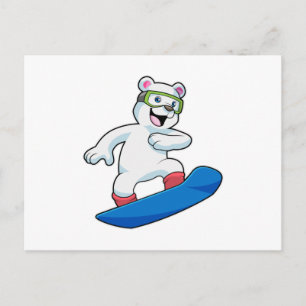 Eisbär als Snowboarder mit Snowboard Postkarte
