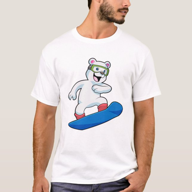 Eisbär als Snowboarder mit Snowboard T-Shirt (Vorderseite)