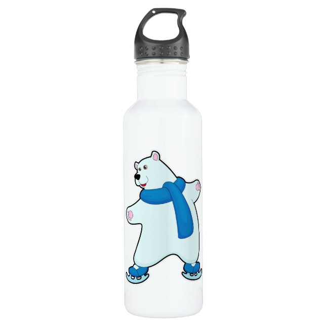Eisbär auf der Skaten mit Scarf Edelstahlflasche (Vorderseite)