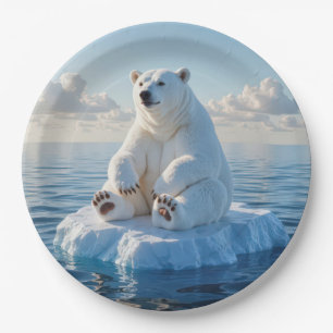 Eisbär auf einer Eisscholle schwimmend Pappteller
