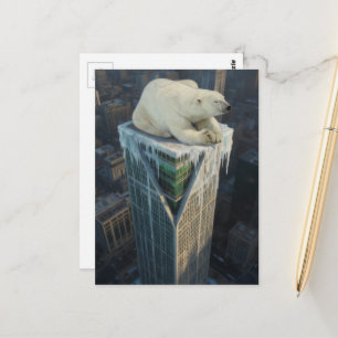Eisbär auf Wolkenkratzer schmilzt Eis Surreal  Postkarte