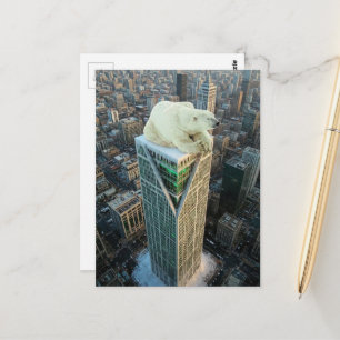 Eisbär auf Wolkenkratzer schmilzt Eis Surreal Postkarte