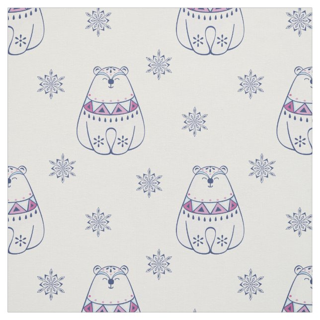 Eisbär Blau und weiße Schneeflocken Stoff (Muster)