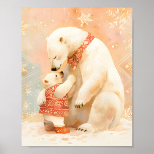 Eisbär-Eltern und -Junges Winterumarmung Kinderzim Poster